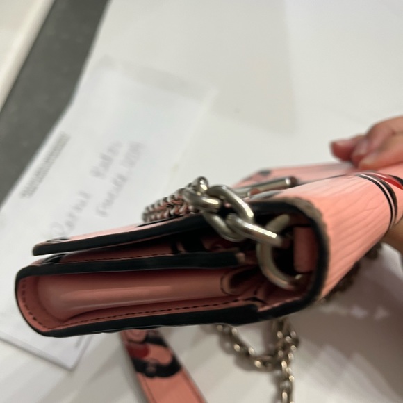 Pink Epi leather chain flower print twist wallet on chain silver hardware - Picture 10 of 16